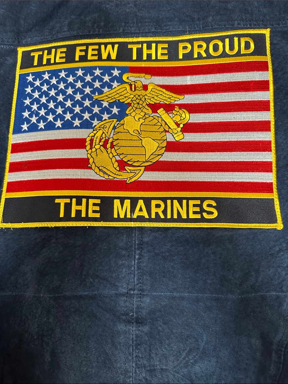 Avalanche men’s vintage varsity style, blue/ brown suede jacket. Marine patches - Picture 9 of 13